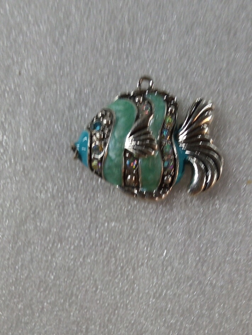 Rhinestone, Enamel,  Silver Fish Pendant #A501
